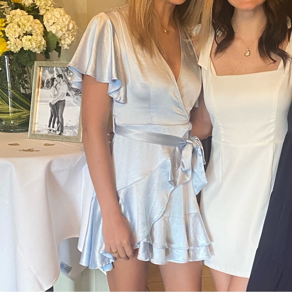 Selfie Leslie Light Blue Silk Dress with Tie
